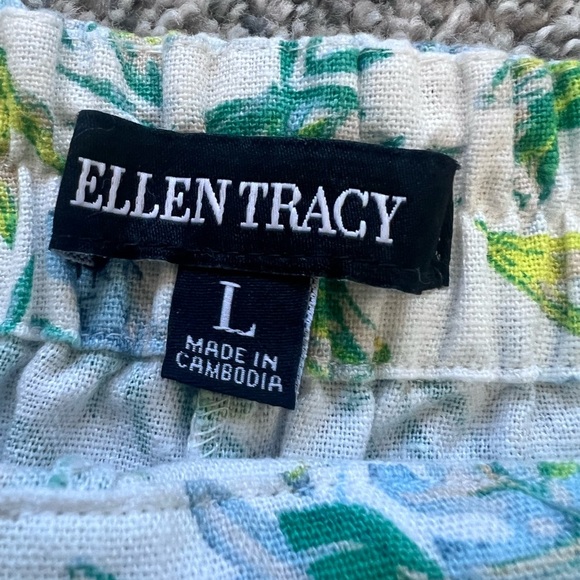 Ellen Tracy Linen Blend Tropical Print Pockets Elastic Back Waist Skort Size L - Picture 2 of 9